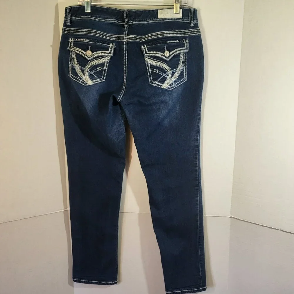 Ariya Jeans Women's Embellished Whisker Faded Jeans Size 15/16 Blue - Picture 8 of 15